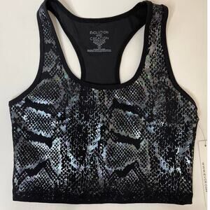 Evolution & Creation Racerback Black Rainbow Snake Print Sports Bra NEW Small